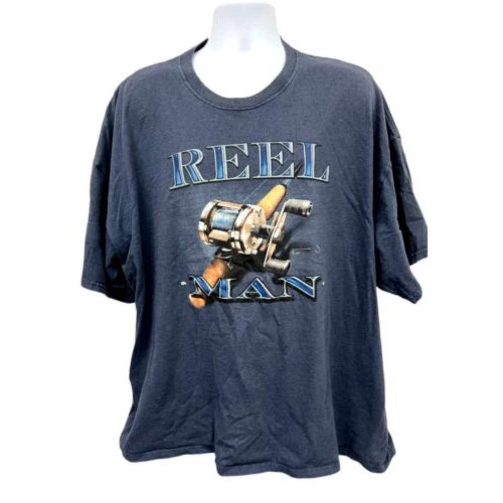 Reel Man Tee Shirt Size Medium/Large 3X XXXL Real Man Fishing Blue No Boundaries